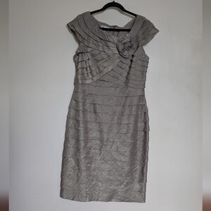 Lizzati Collection Champaign Tiered Dress Mother of the Bride Cap Sleeve Size 12